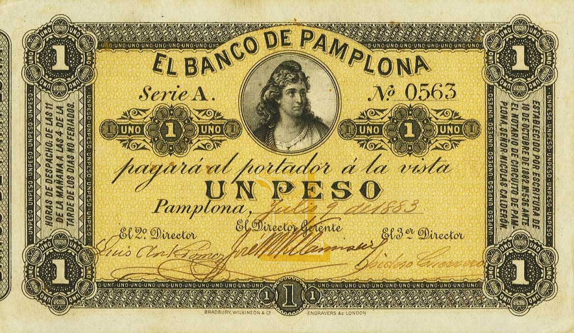 Front of Colombia pS711a: 1 Peso from 1883