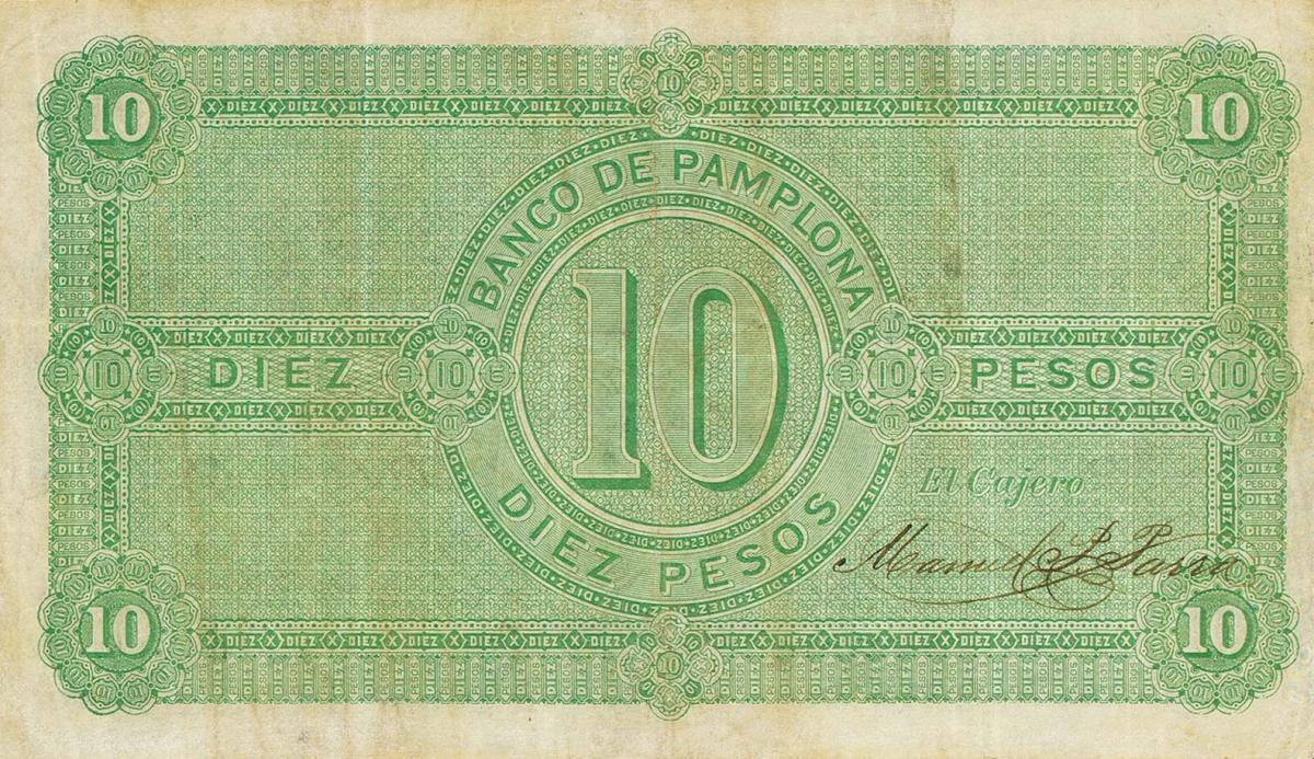 Back of Colombia pS713: 10 Pesos from 1884