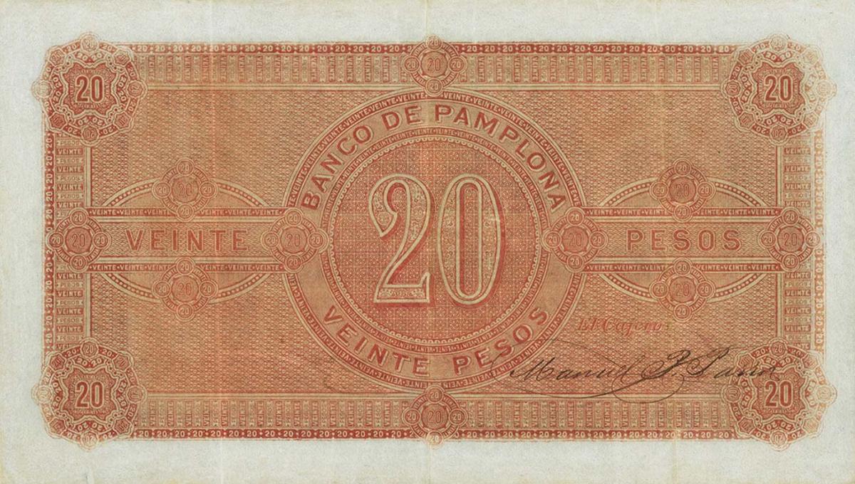 Back of Colombia pS714: 20 Pesos from 1884
