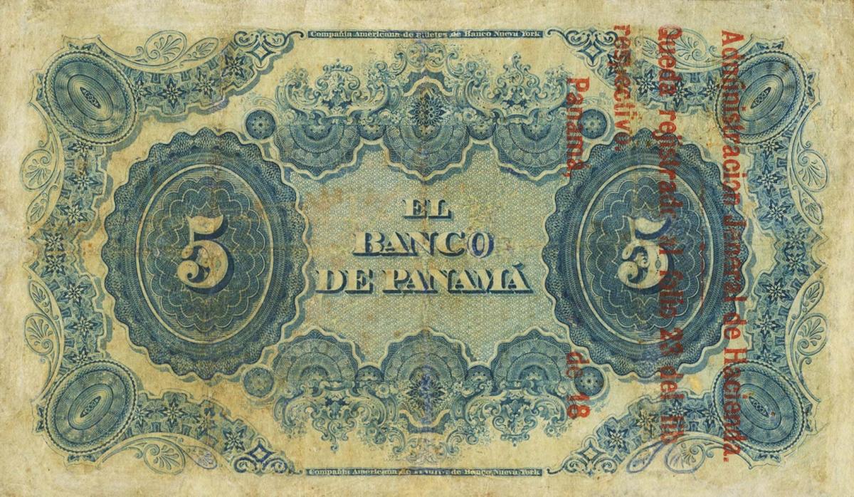 Back of Colombia pS722a: 5 Pesos from 1869