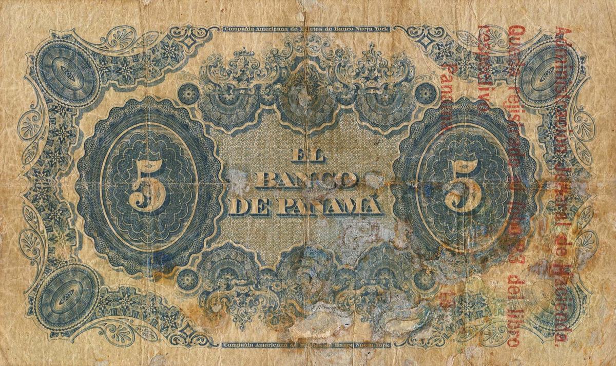 Back of Colombia pS722r: 5 Pesos from 1869