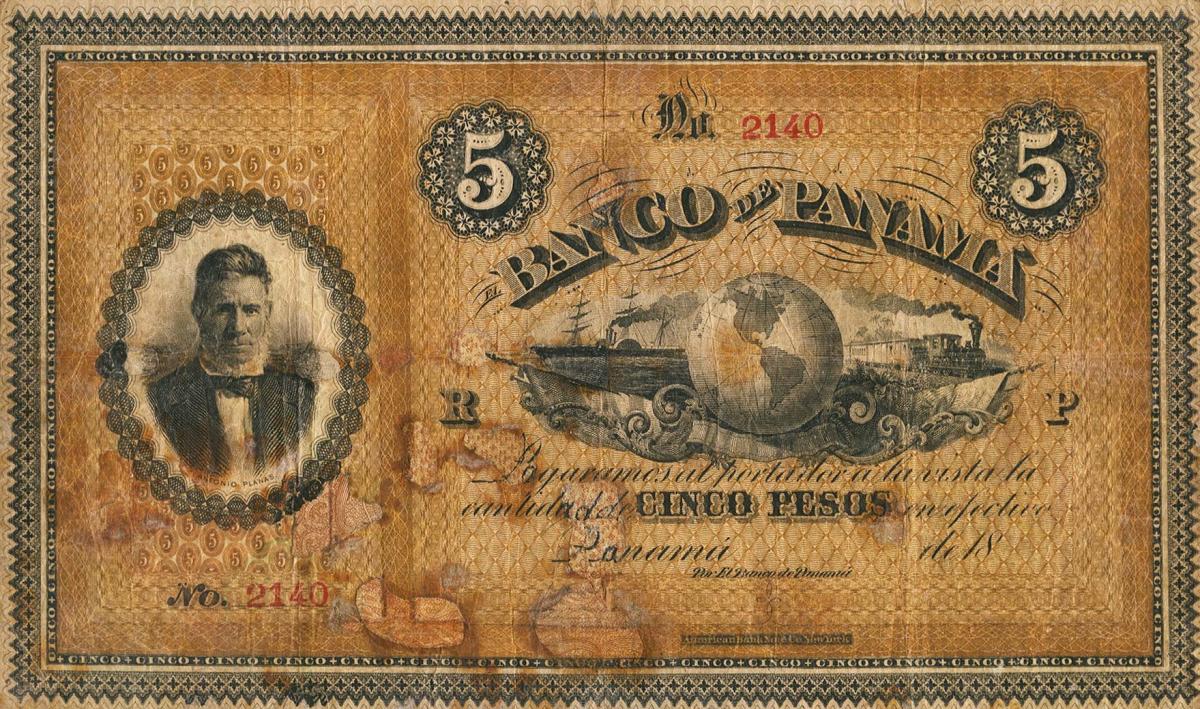Front of Colombia pS722r: 5 Pesos from 1869