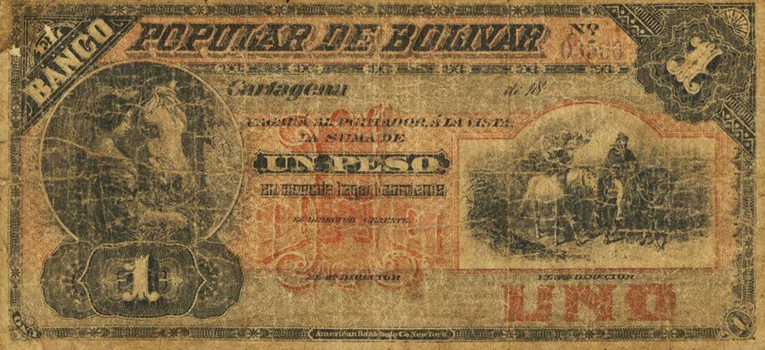 Front of Colombia pS761r: 1 Peso from 1886