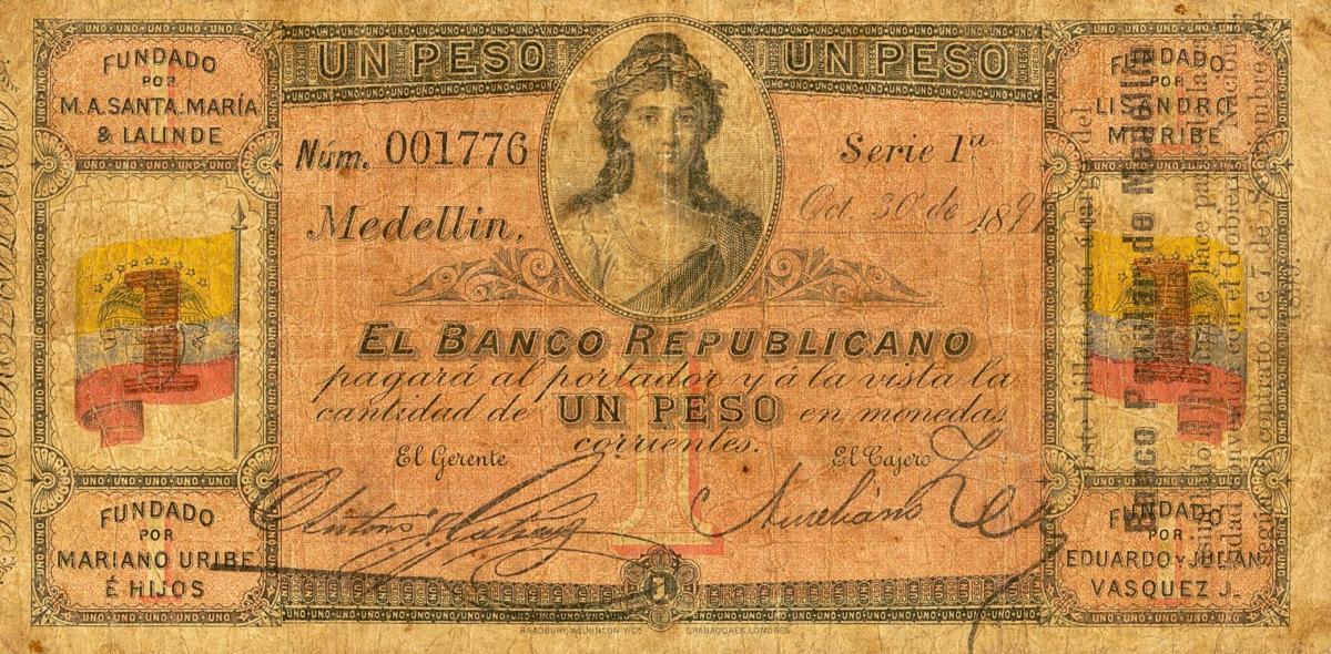 Front of Colombia pS776: 1 Peso from 1899