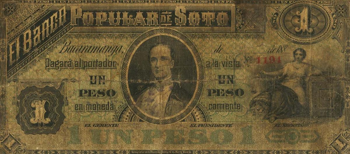 Front of Colombia pS781a: 1 Peso from 1880