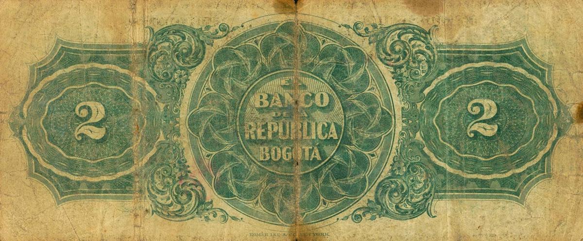 Back of Colombia pS808A: 2 Pesos from 1880