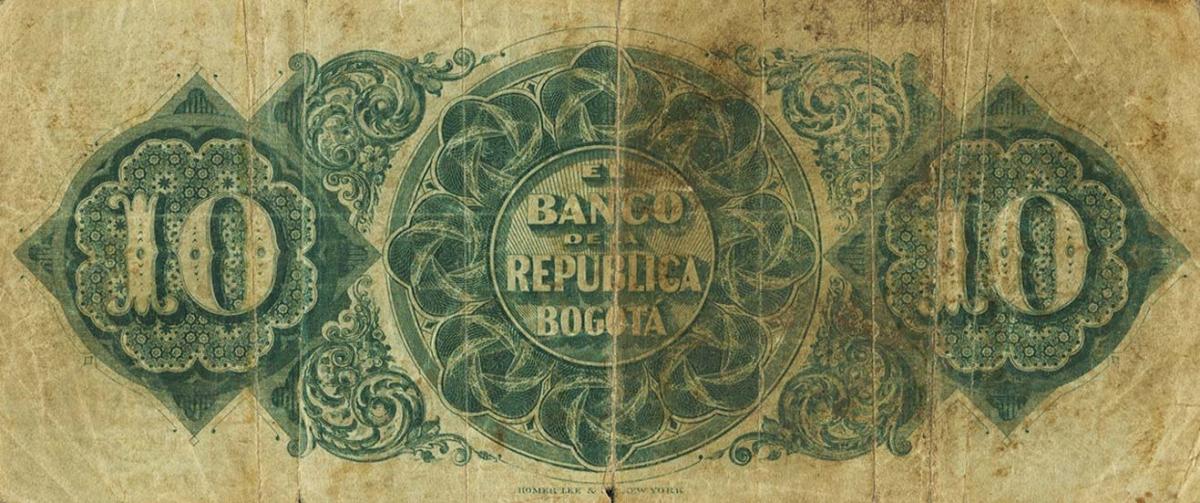 Back of Colombia pS810A: 10 Pesos from 1880