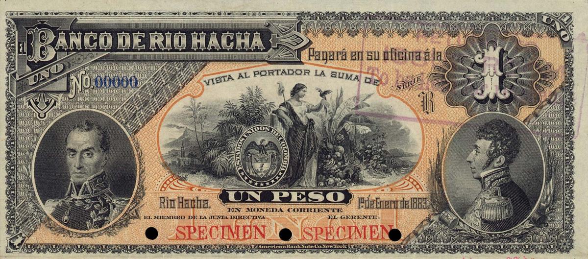 Front of Colombia pS818s: 1 Peso from 1883