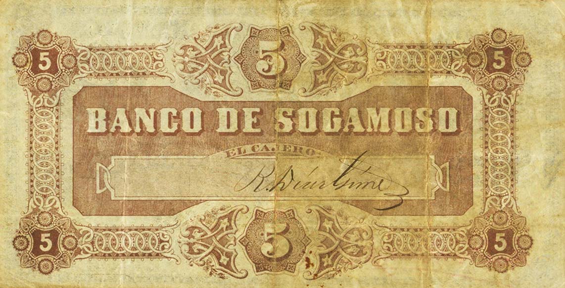 Back of Colombia pS841: 5 Pesos from 1882