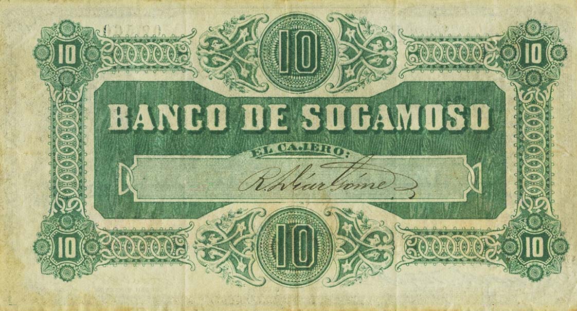 Back of Colombia pS842: 10 Pesos from 1882