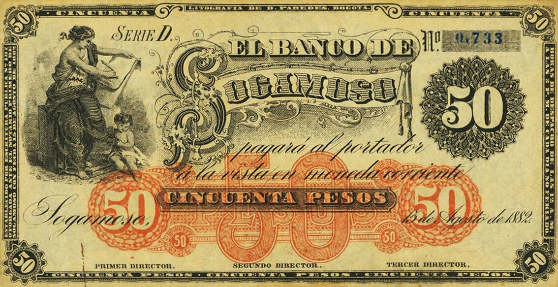 Front of Colombia pS844: 50 Pesos from 1882