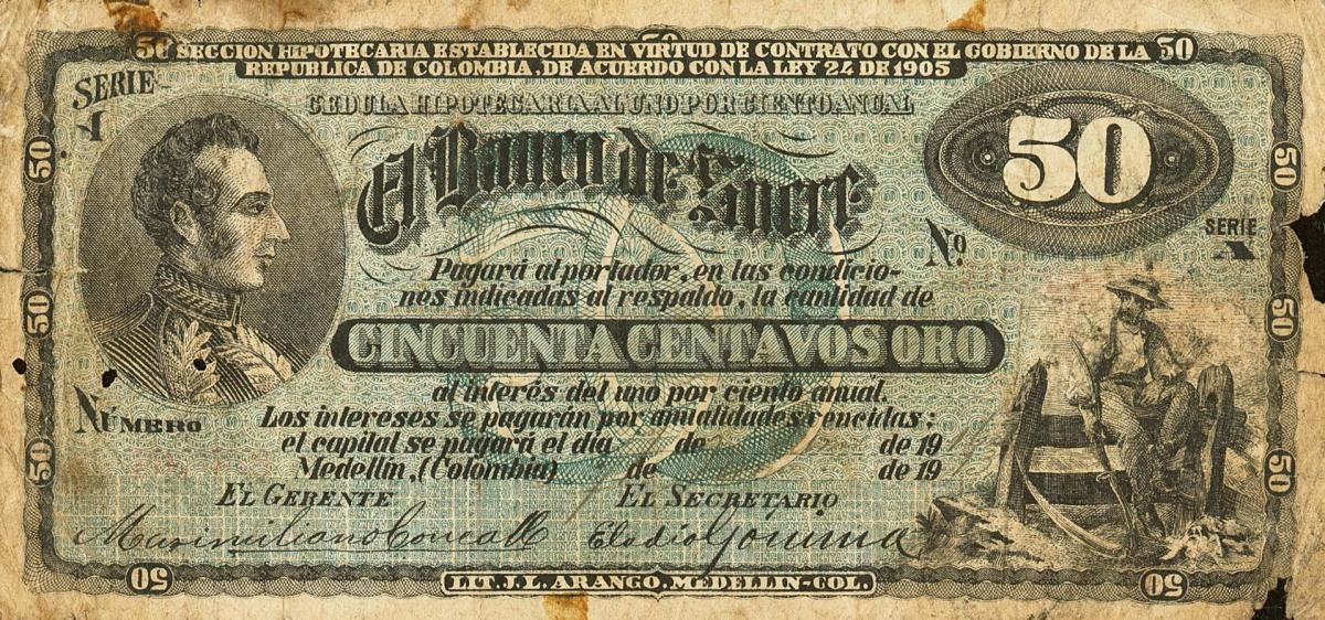 Front of Colombia pS847: 50 Centavos from 1913