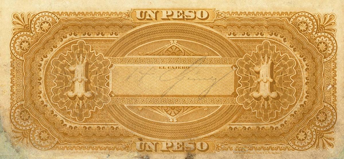 Back of Colombia pS866a: 1 Peso from 1887
