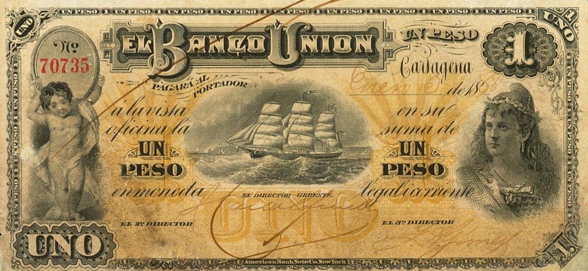 Front of Colombia pS866a: 1 Peso from 1887