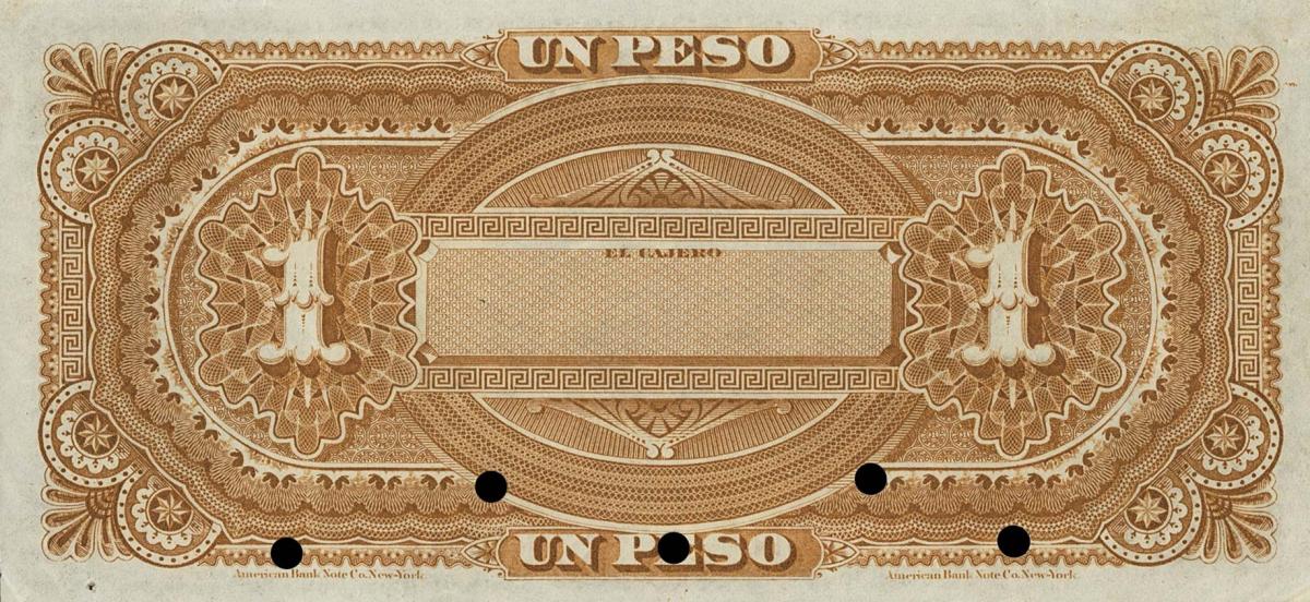 Back of Colombia pS866s: 1 Peso from 1887