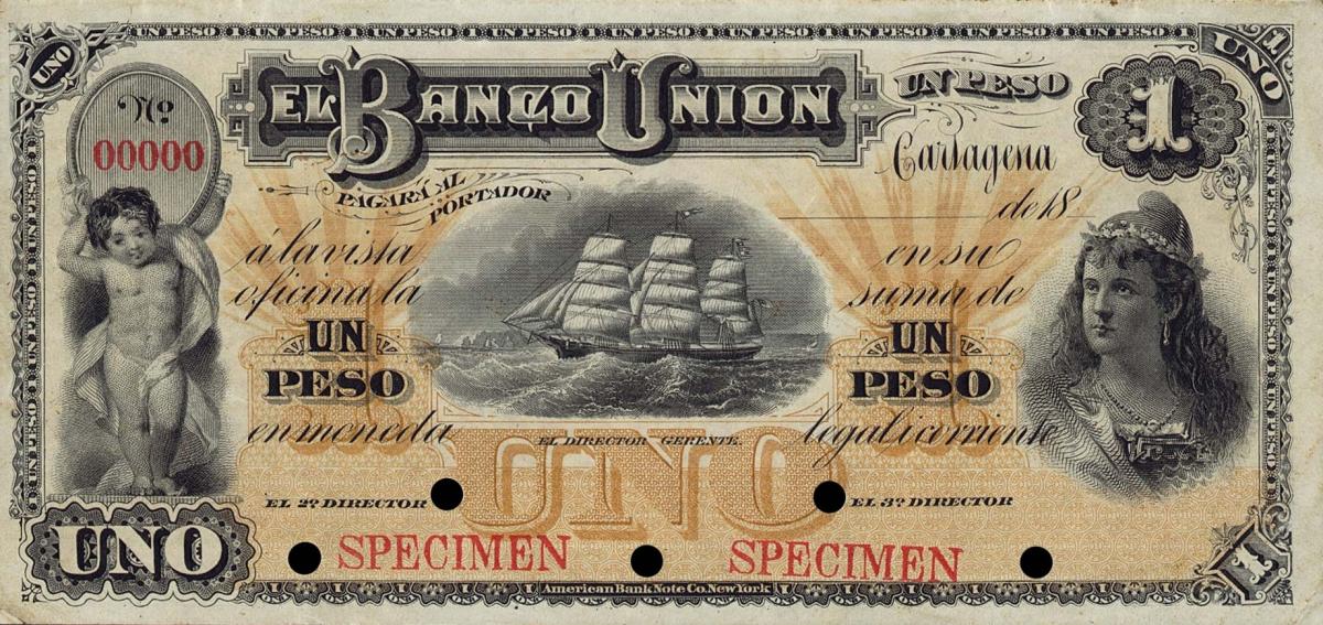 Front of Colombia pS866s: 1 Peso from 1887