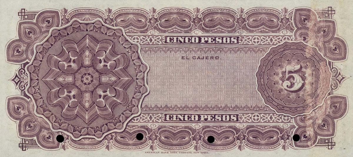 Back of Colombia pS867s: 5 Pesos from 1888