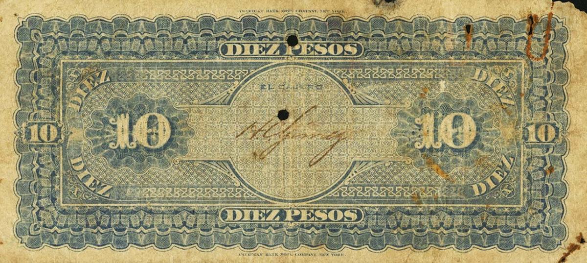 Back of Colombia pS868b: 10 Pesos from 1887