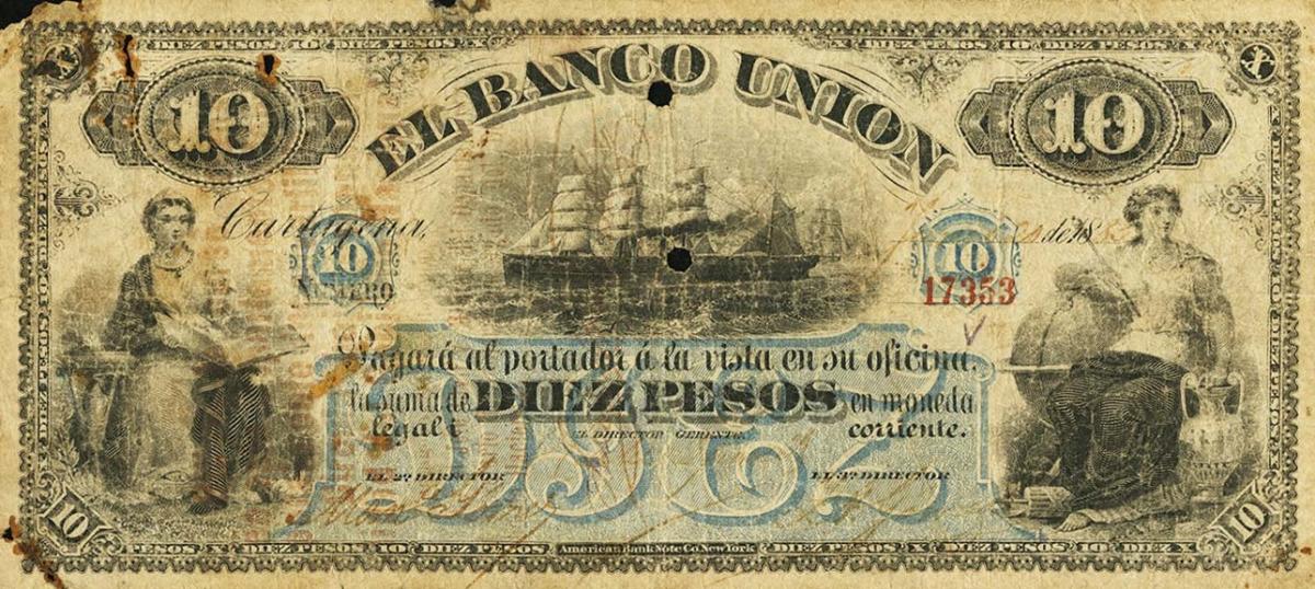 Front of Colombia pS868b: 10 Pesos from 1887