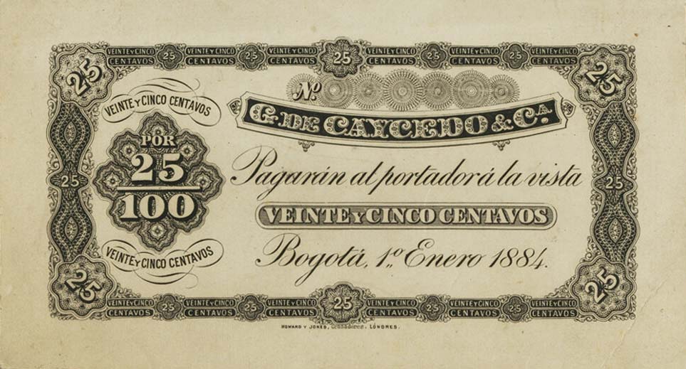 Front of Colombia pS886A: 25 Centavos from 1884