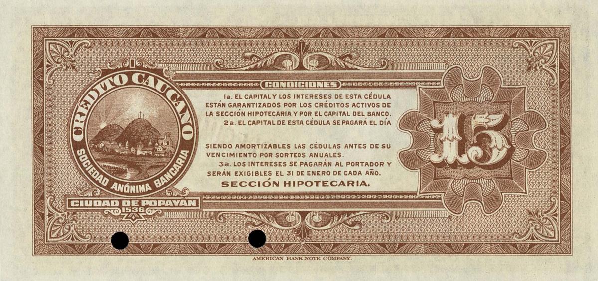 Back of Colombia pS891s: 15 Pesos from 1922