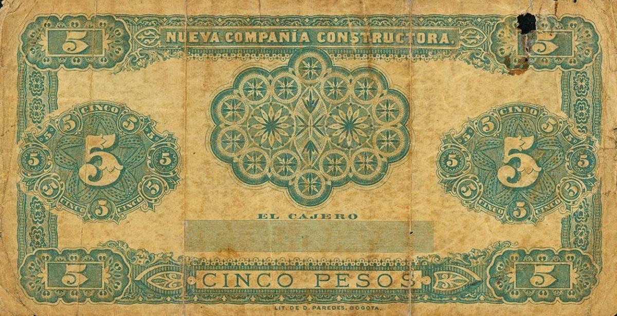 Back of Colombia pS900: 5 Pesos from 1880