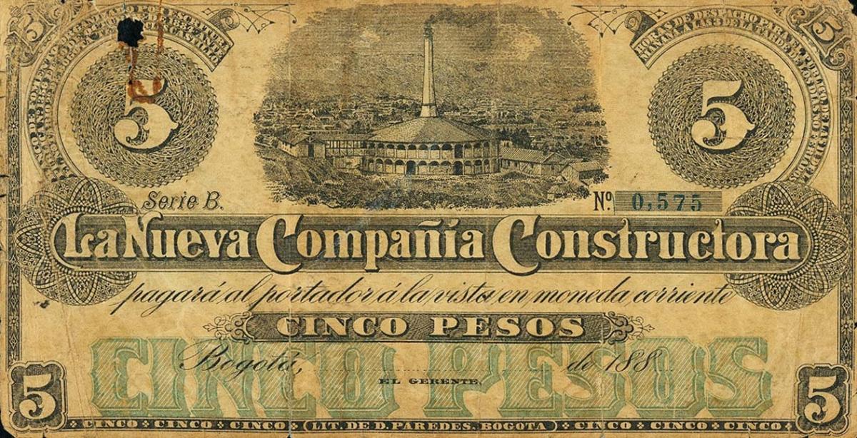 Front of Colombia pS900: 5 Pesos from 1880