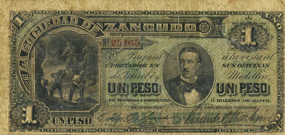 Front of Colombia pS909a: 1 Peso from 1882