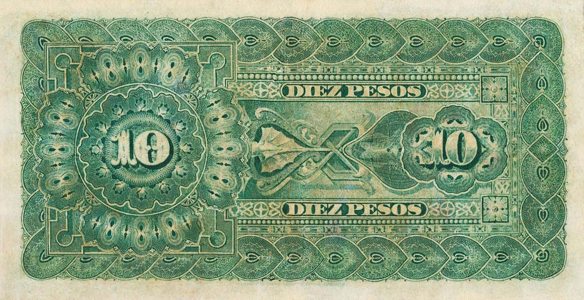 Back of Colombia pS923r: 10 Pesos from 1885