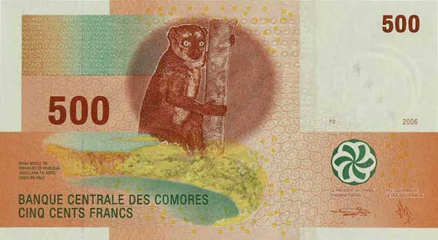 Front of Comoros p15b: 500 Francs from 2015