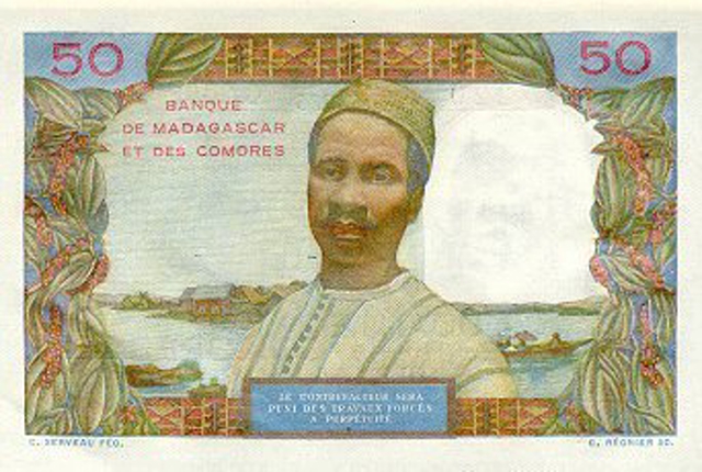 Back of Comoros p2a: 50 Francs from 1960