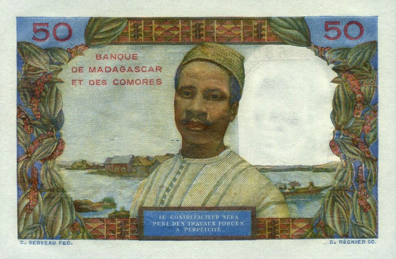 Back of Comoros p2b: 50 Francs from 1963