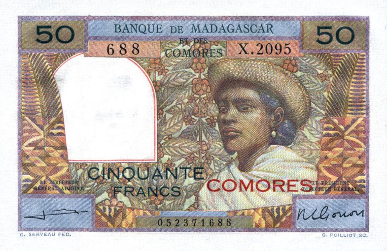 Front of Comoros p2b: 50 Francs from 1963