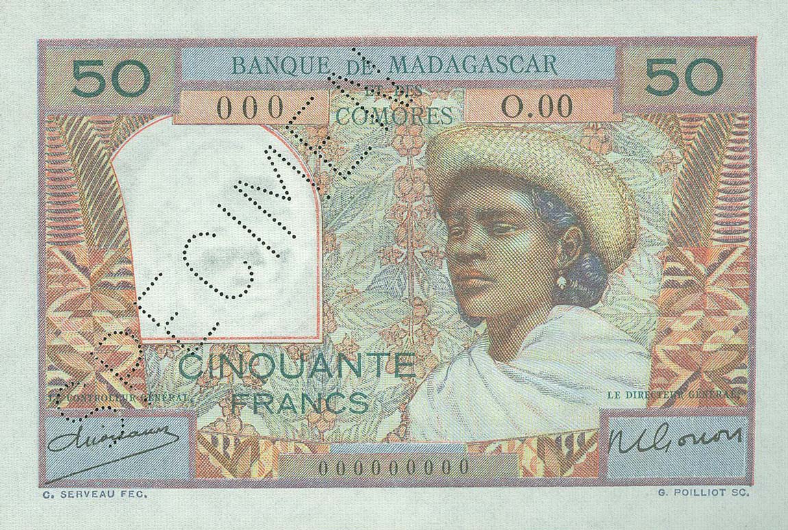 Front of Comoros p2s: 50 Francs from 1960