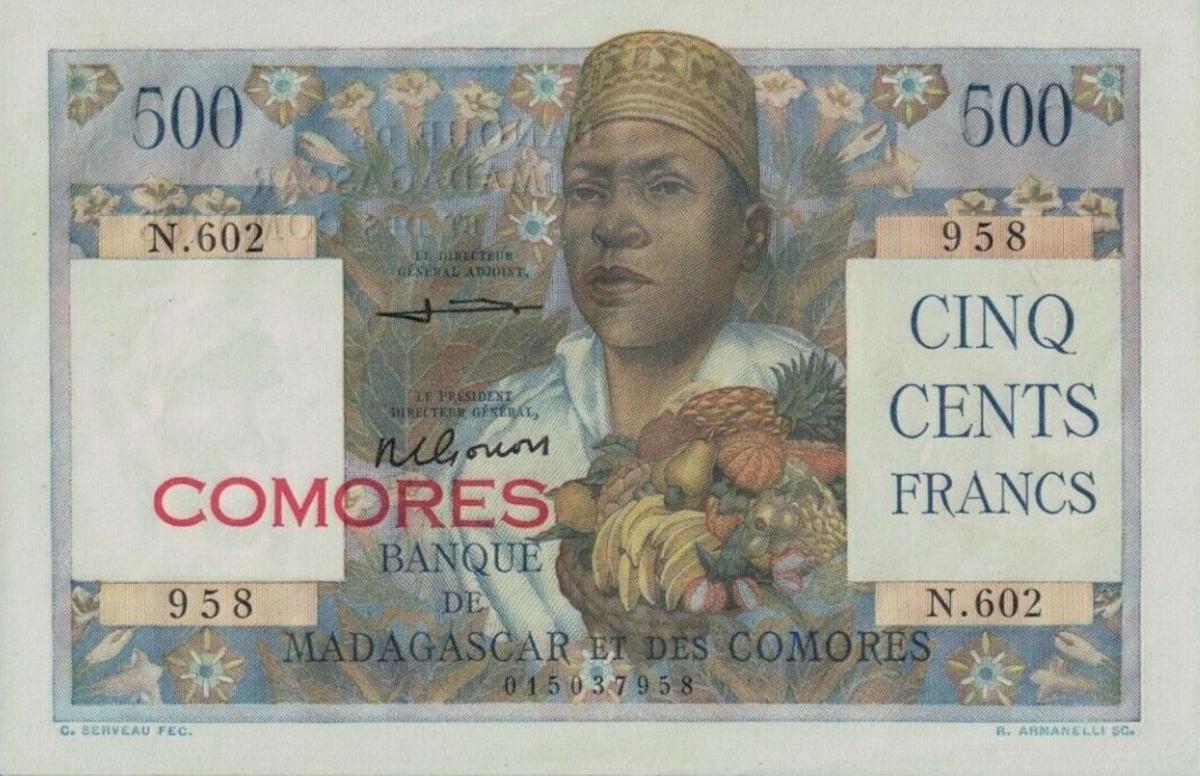 Front of Comoros p4b: 500 Francs from 1963