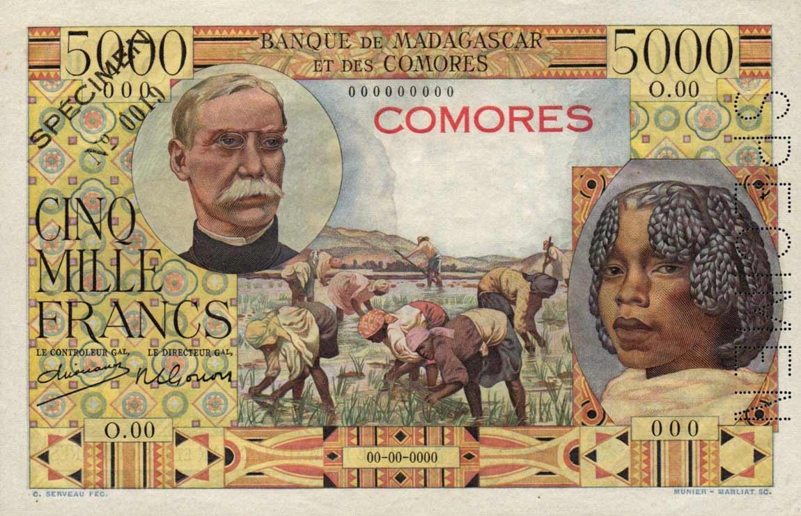 Front of Comoros p6s: 5000 Francs from 1960