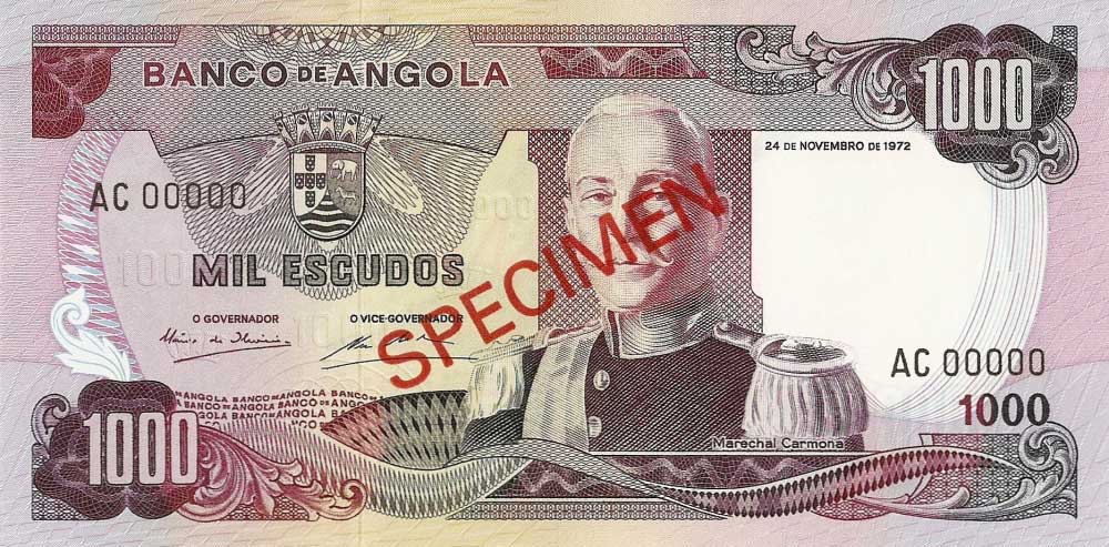 Front of Angola p103s: 1000 Escudos from 1972