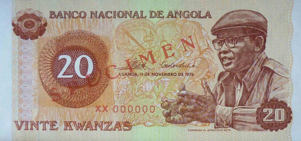 Front of Angola p109s: 20 Kwanzas from 1976