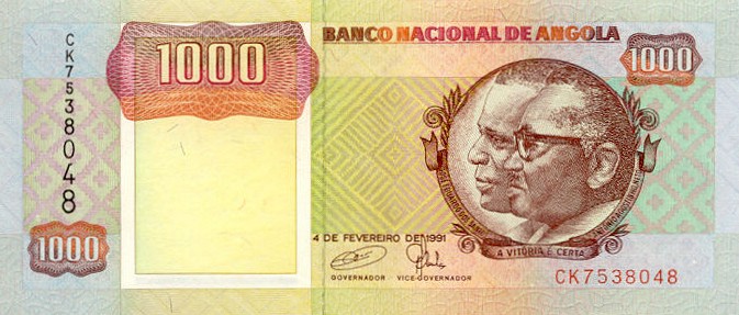 Front of Angola p129c: 1000 Kwanzas from 1991