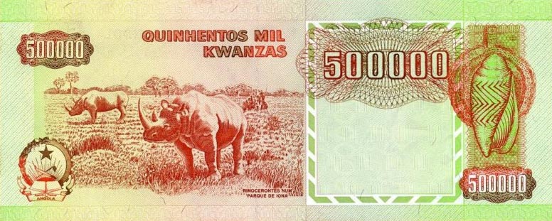 Back of Angola p134: 500000 Kwanzas from 1991