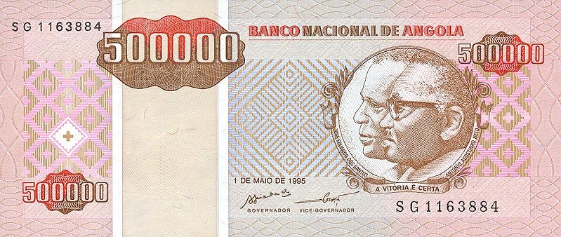 Front of Angola p140: 500000 Kwanzas Reajustados from 1995