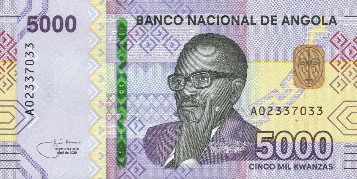 Front of Angola p164: 5000 Kwanzas from 2020