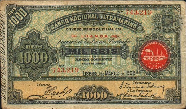 Front of Angola p27: 1000 Reis from 1909