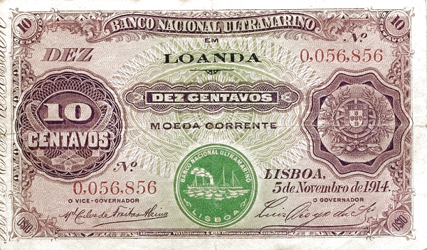 Front of Angola p39a: 10 Centavos from 1914