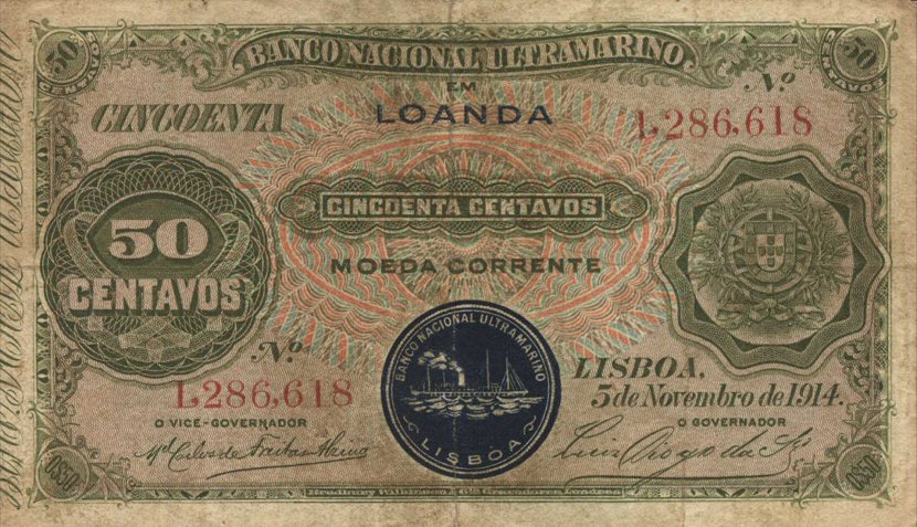 Front of Angola p45a: 50 Centavos from 1914