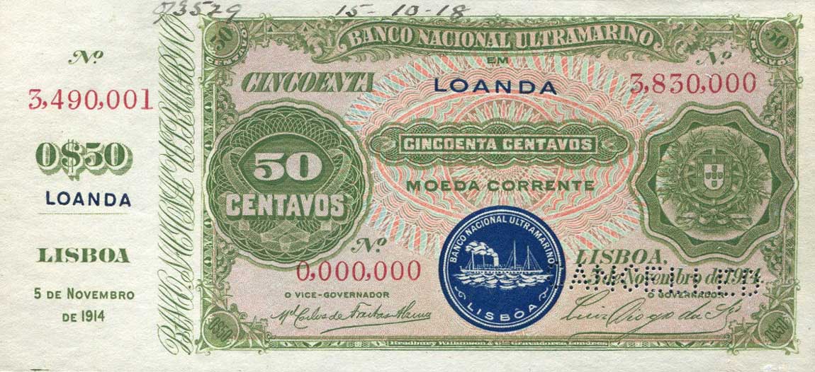 Front of Angola p45s: 50 Centavos from 1914