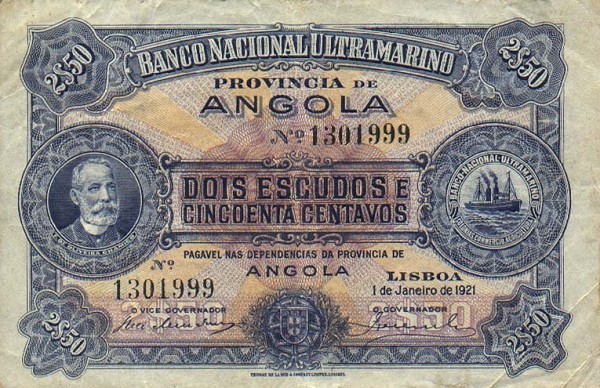 Front of Angola p56a: 2.5 Escudos from 1921