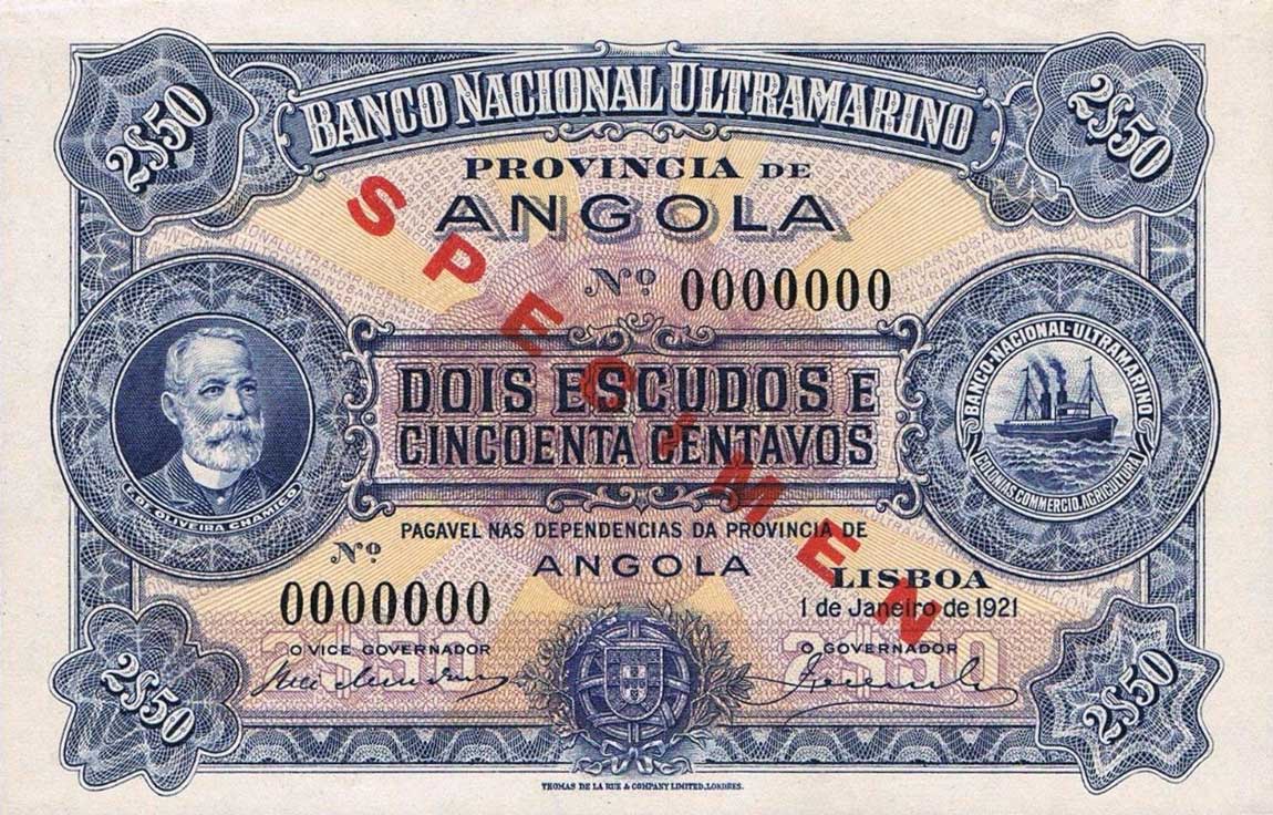 Front of Angola p56s: 2.5 Escudos from 1921