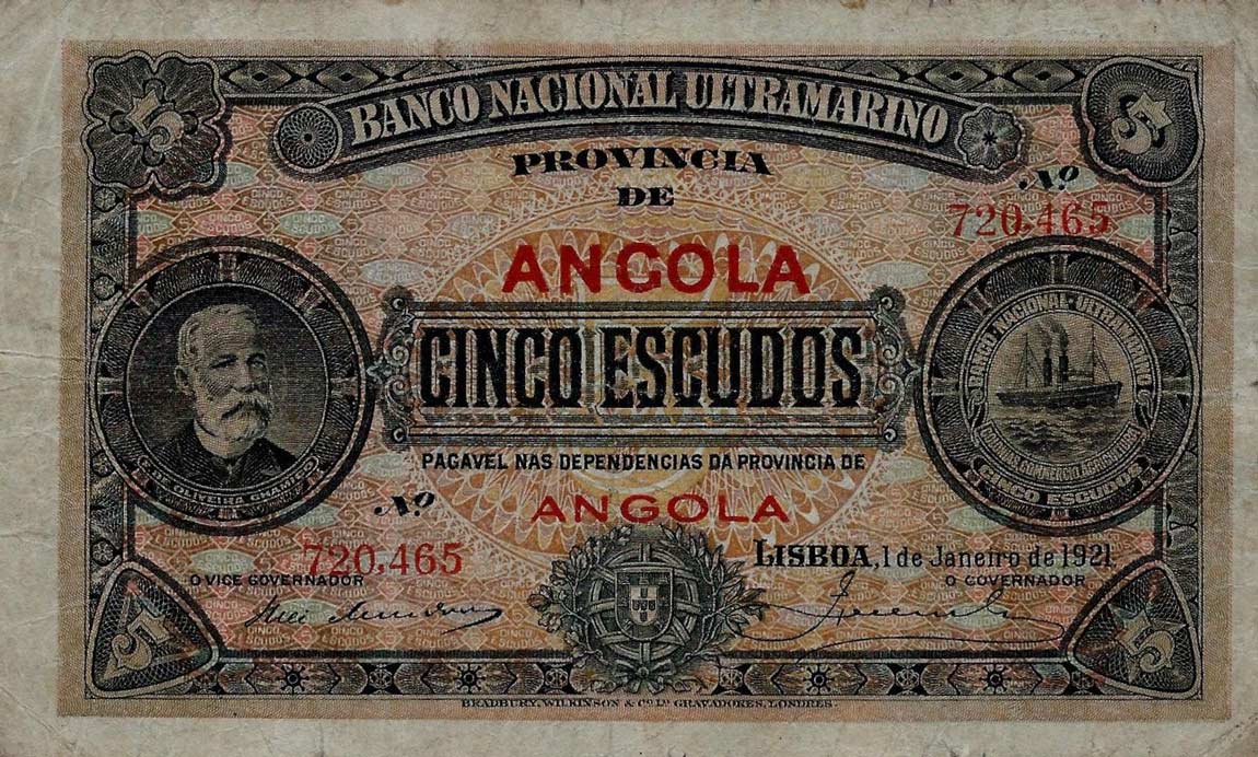 Front of Angola p57a: 5 Escudos from 1921