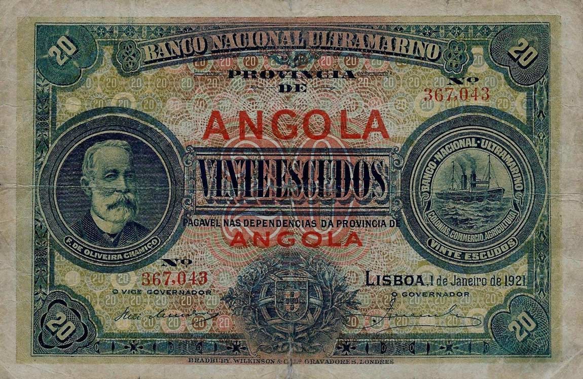 Front of Angola p59: 20 Escudos from 1921